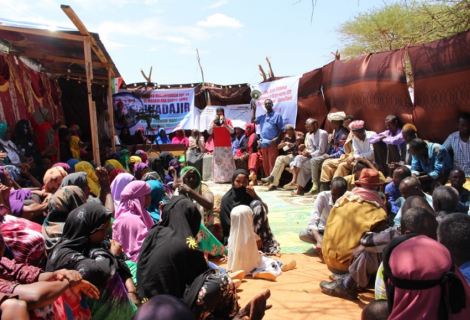 Community members learning about FGM/C in Ina-Afmadoobe village, Burao district.