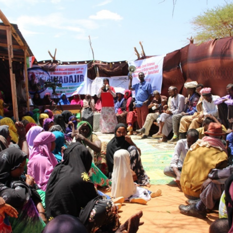 Community members learning about FGM/C in Ina-Afmadoobe village, Burao district.
